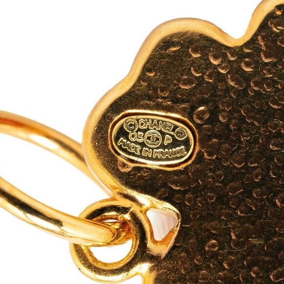 CHANEL CC Logos Pink Clover Hoop Stud Earrings Gold Tone 03P Auth w/Box #67211 - Picture 3 of 13